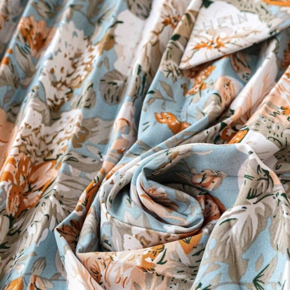 Frenchy Floral Print Stand Collar Pleated Waist Holiday Dress - Picture 5 of 6